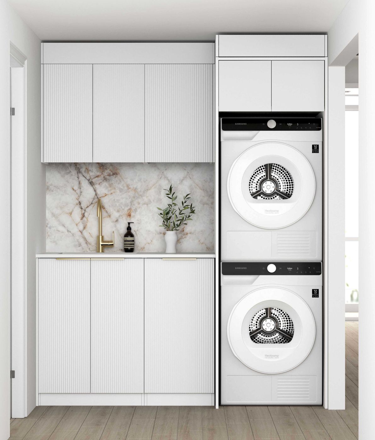 BURLEIGH White Laundry Cabinet with Stone Top Set (Style C)