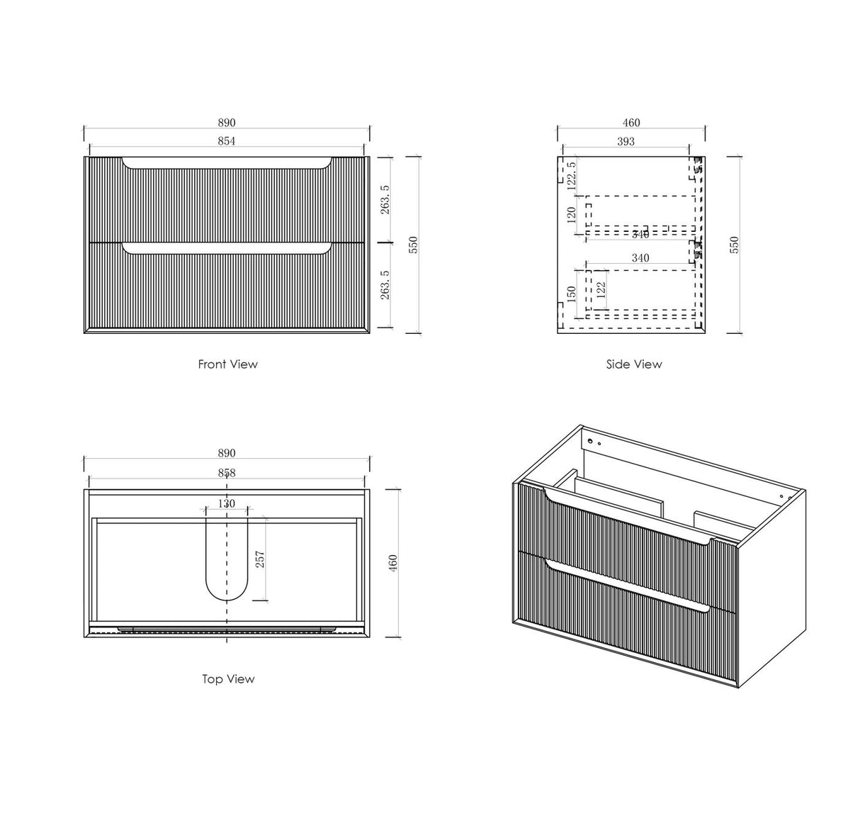 BYRON Fluted Wall Hung Vanity Woodland Oak (All Sizes)- 900mm