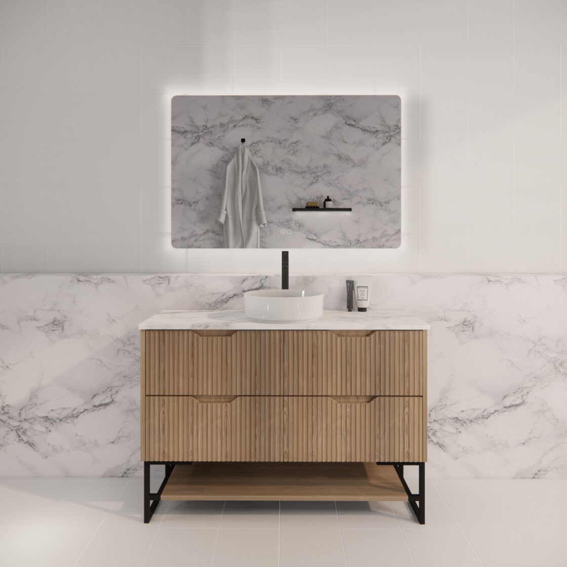 Riva BALI Freestanding Vanity Fluted American Oak (All Sizes)