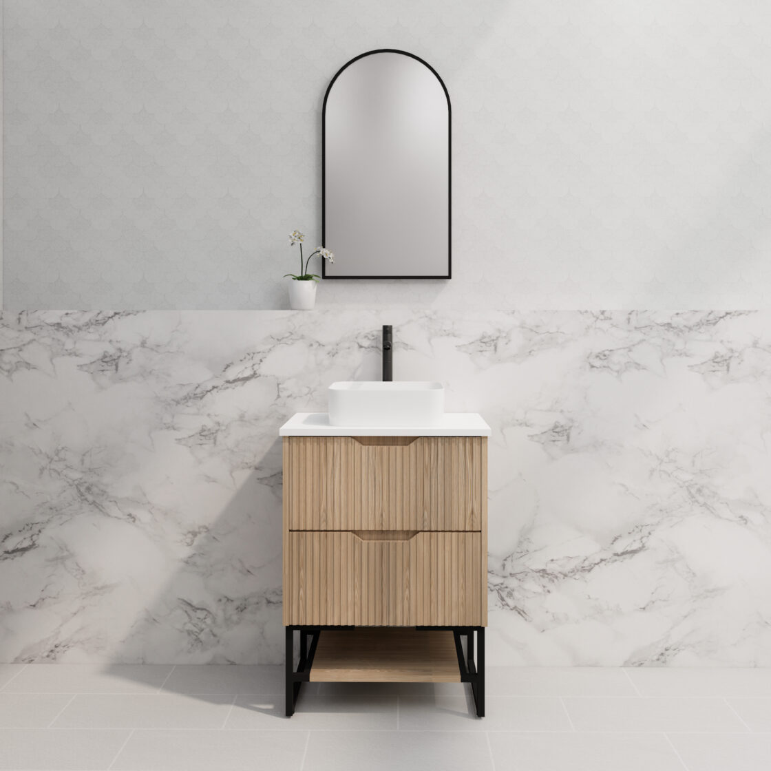 Riva BALI Freestanding Vanity Fluted American Oak (All Sizes)