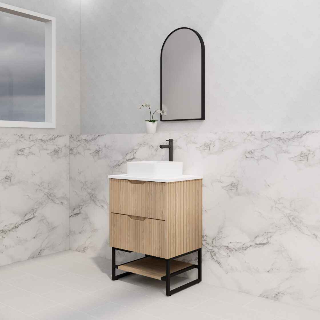Riva BALI Freestanding Vanity Fluted American Oak (All Sizes)