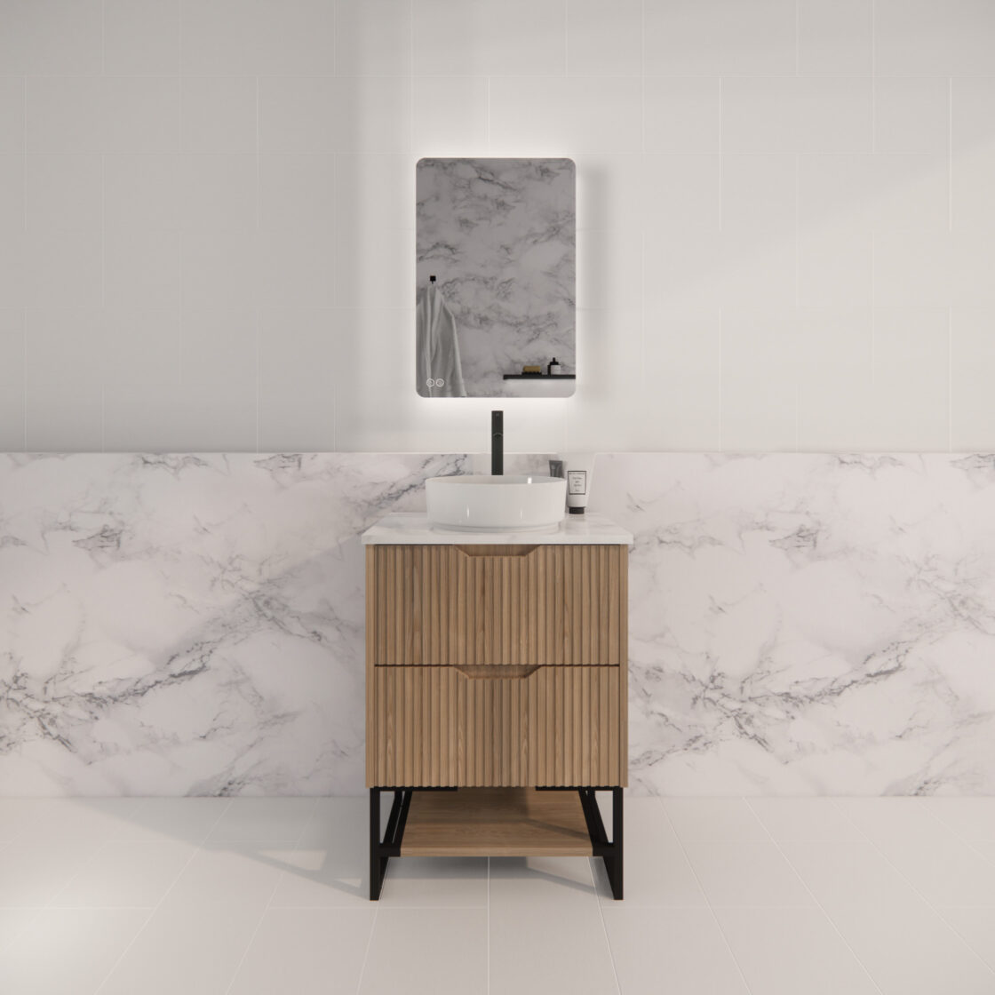 Riva BALI Freestanding Vanity Fluted American Oak (All Sizes)