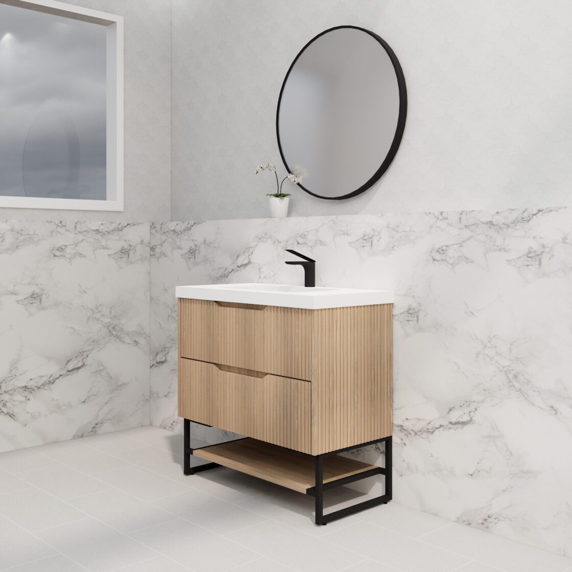 Riva BALI Freestanding Vanity Fluted American Oak (All Sizes)