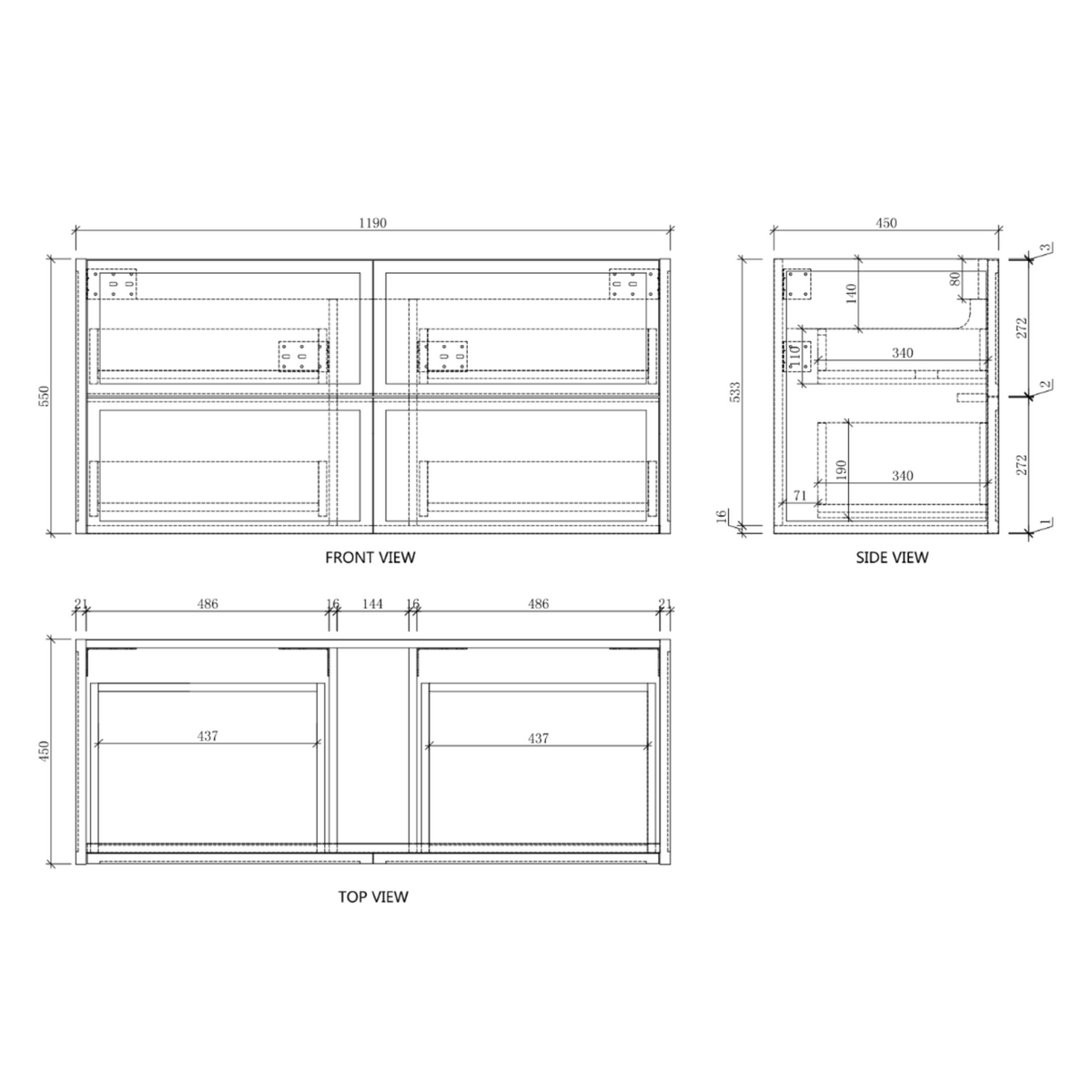 Riva Banff Wall Hung Vanity Coastal Oak (All Sizes)