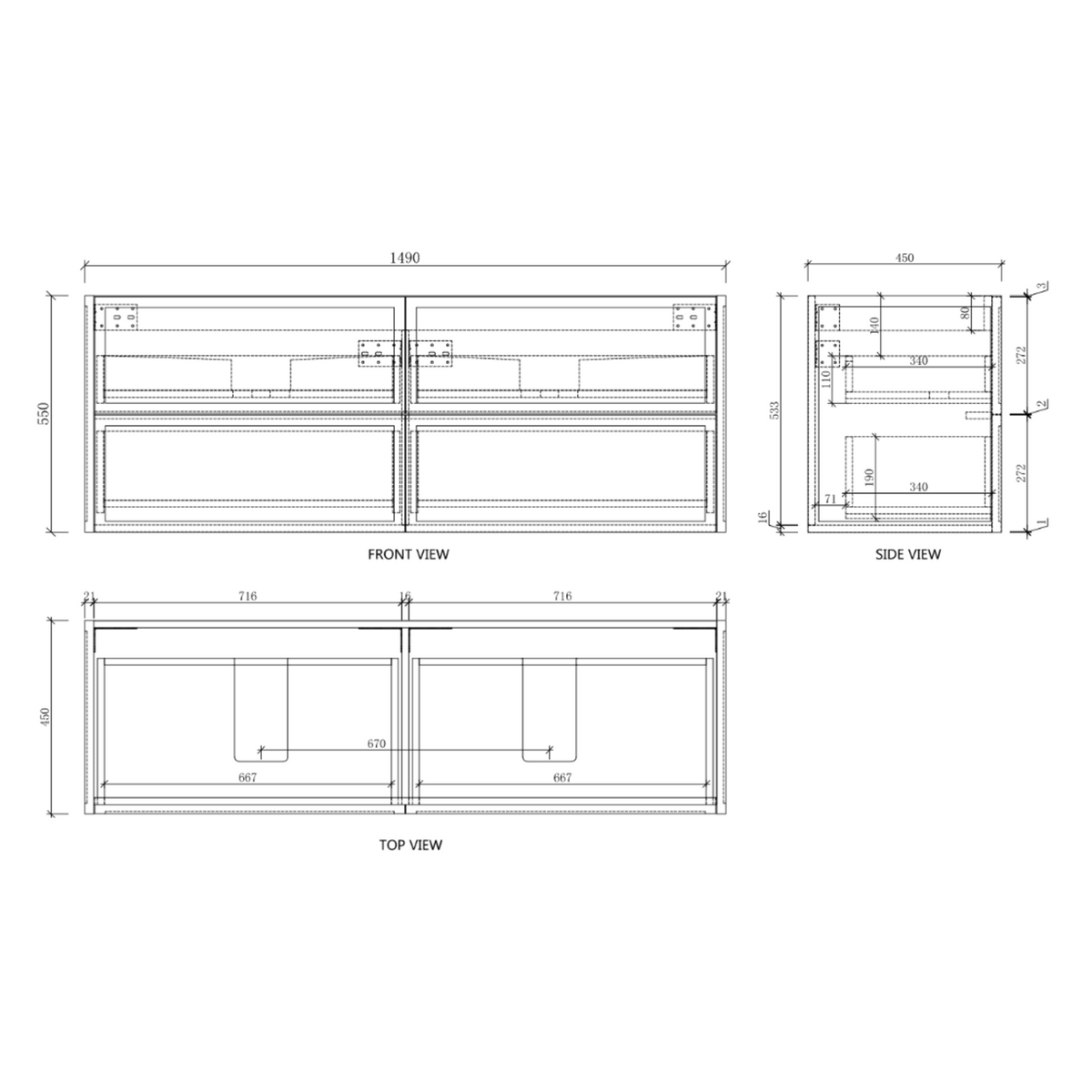 Riva Banff Wall Hung Vanity Coastal Oak (All Sizes)