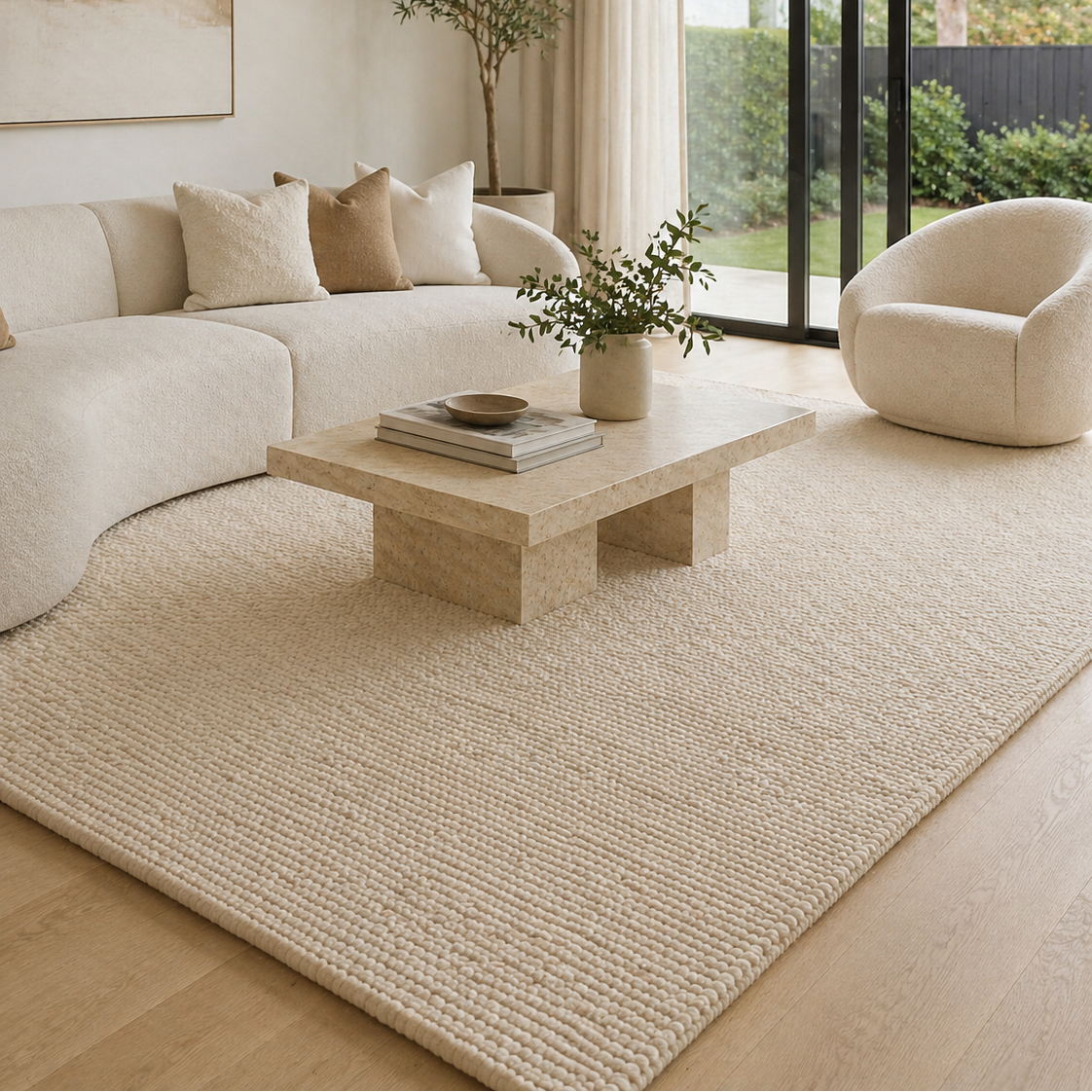 Basalt Ivory Wool Blend Textured Rug - IVOR