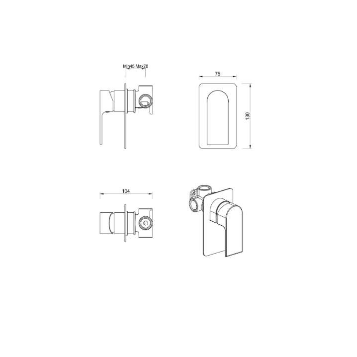 Beki Shower Mixer – Square Plate – TRIM KIT ONLY