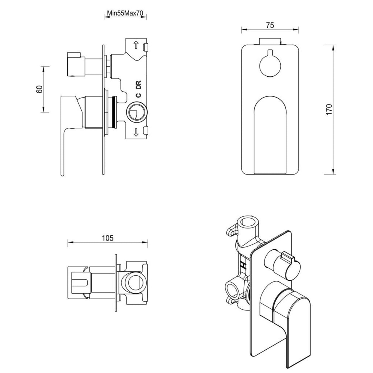 Beki Mixer Diverter - 1P - TRIM KIT