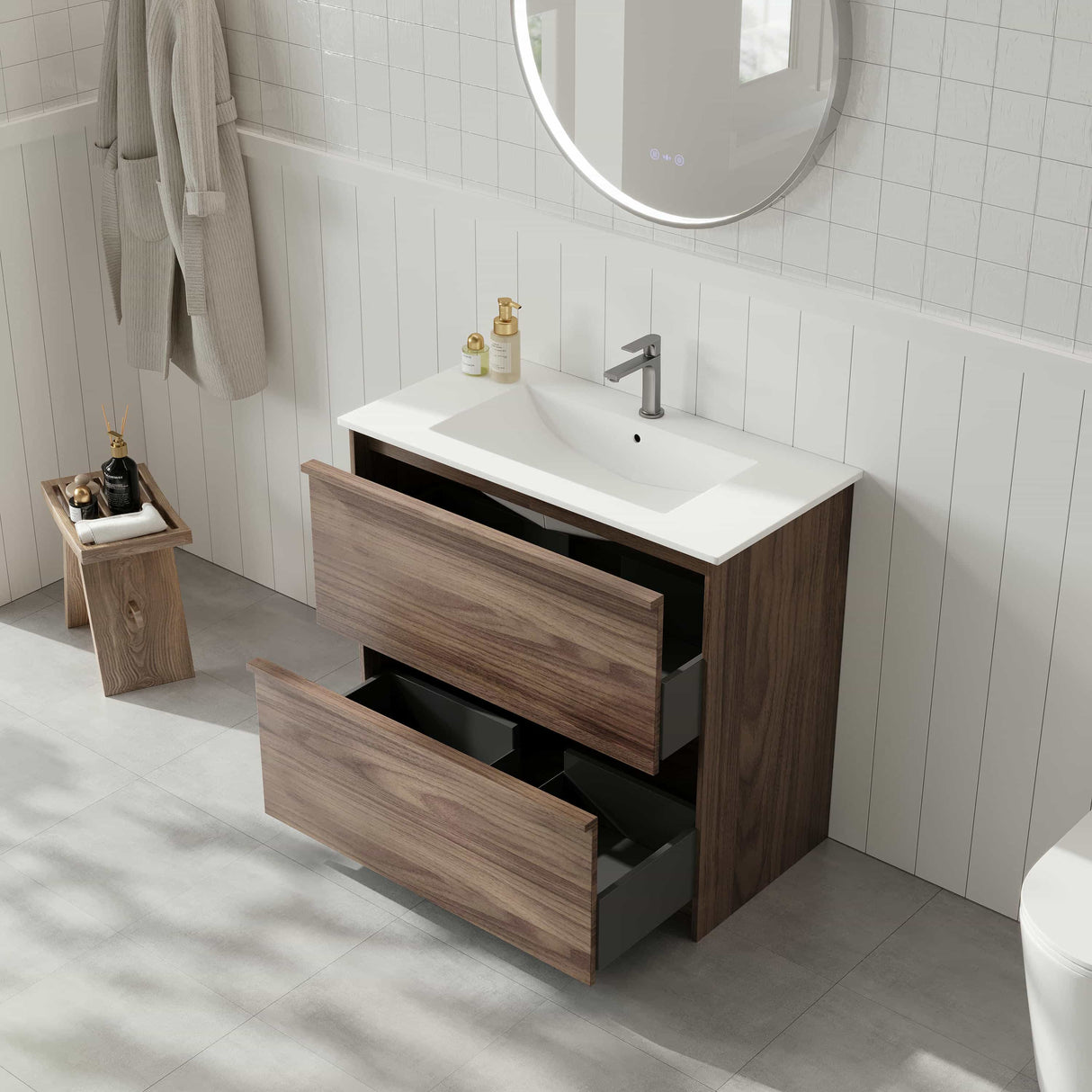 Bella Floor Standing Vanity - Notaio Walnut