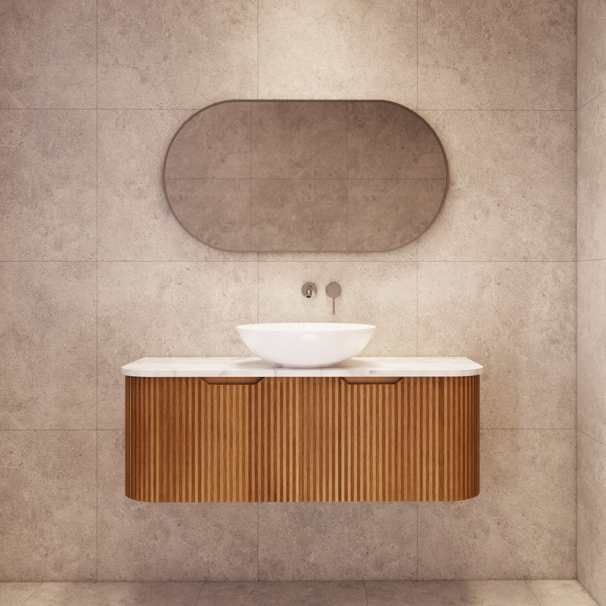 Riva BERGEN Curved Wall Hung Vanity (Solid Timber) (All Sizes)