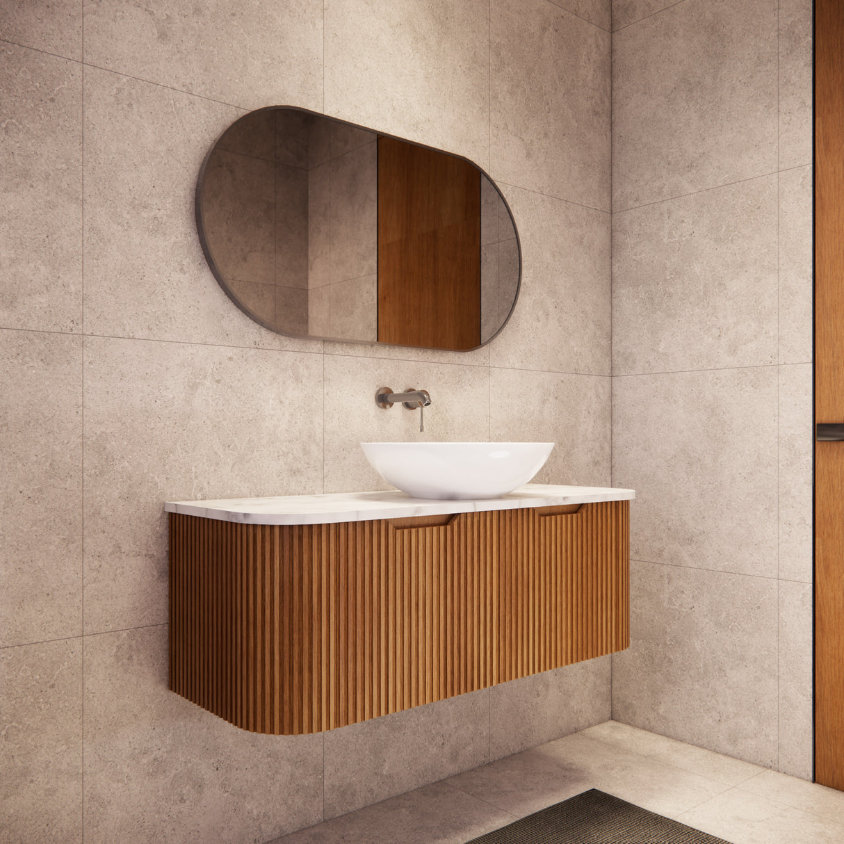 Riva BERGEN Curved Wall Hung Vanity (Solid Timber) (All Sizes)