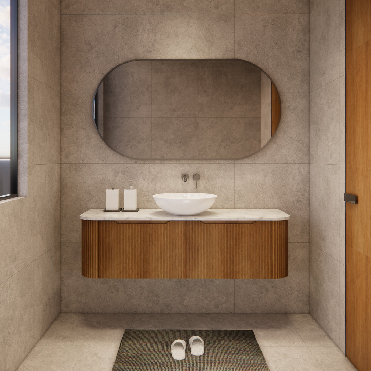 Riva BERGEN Curved Wall Hung Vanity (Solid Timber) (All Sizes)