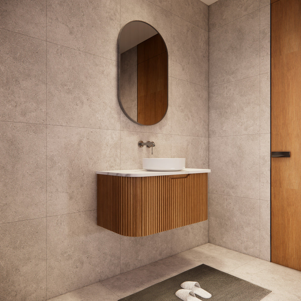 Riva BERGEN Curved Wall Hung Vanity (Solid Timber) (All Sizes)