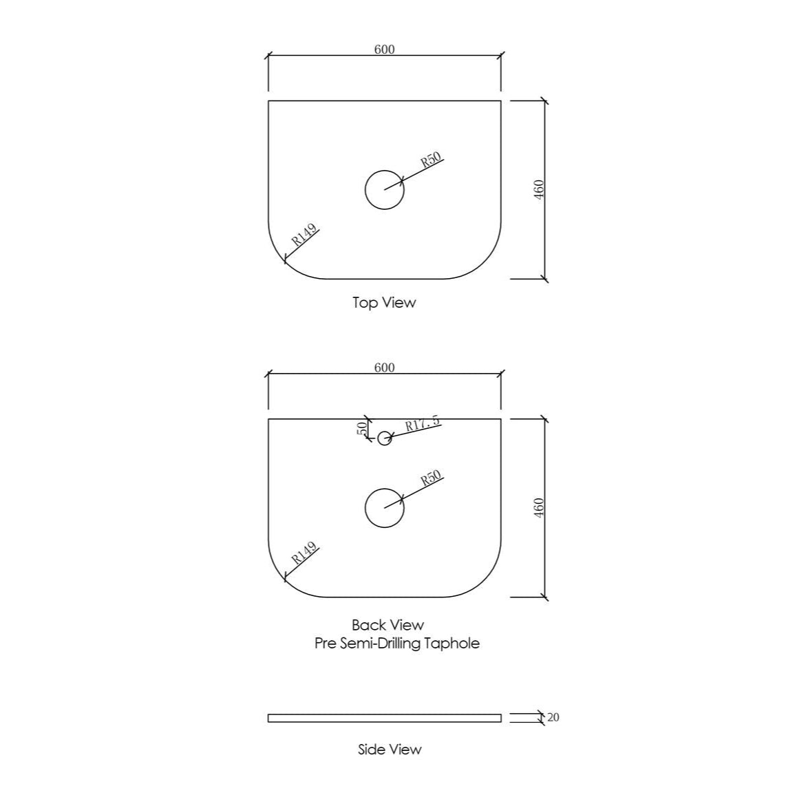 Burleigh Stone 600 tap hole-drawing