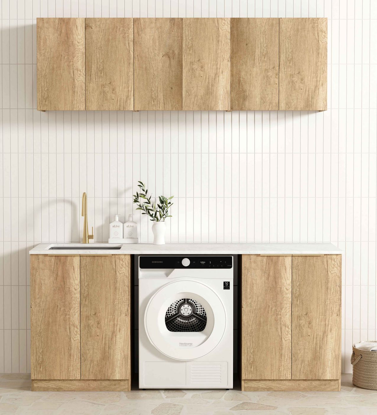 Byron Natural Oak Laundry Cabinet with Stone Top Set 1960x600x2100mm (Style B)