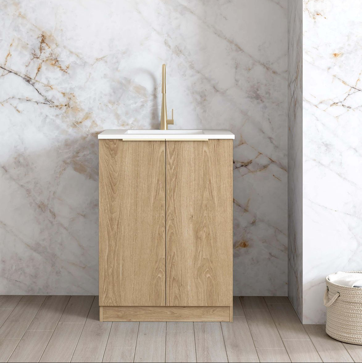 Byron Natural Oak Mini Laundry Cabinet with Stone Top Set 650x600x900mm (Style A)