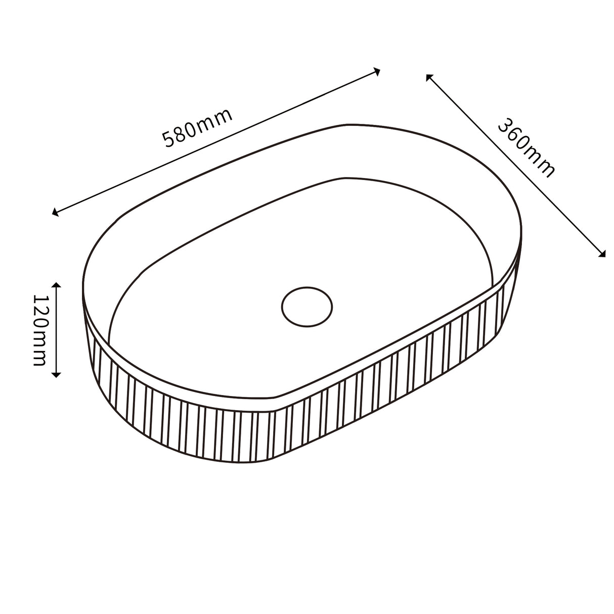 POS Fluted Gloss/Matte White Basin (Oval: 580x360x120)