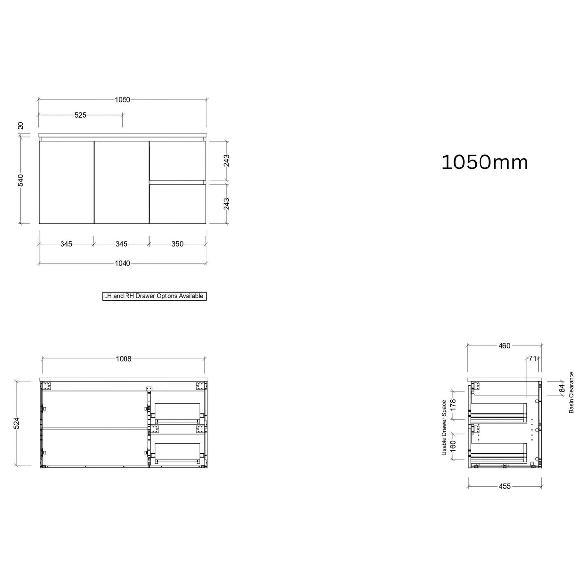 Timberline Carlo Wall Hung Vanity (All Sizes)