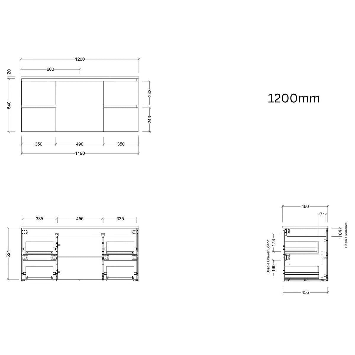 Timberline Carlo Wall Hung Vanity (All Sizes)