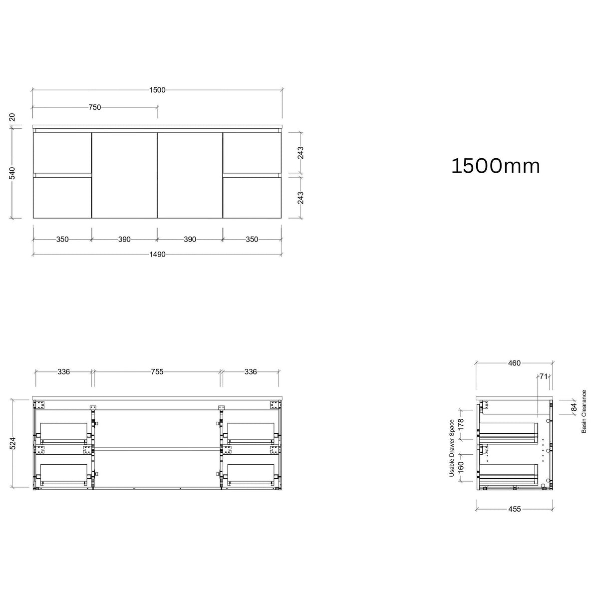 Timberline Carlo Wall Hung Vanity (All Sizes)