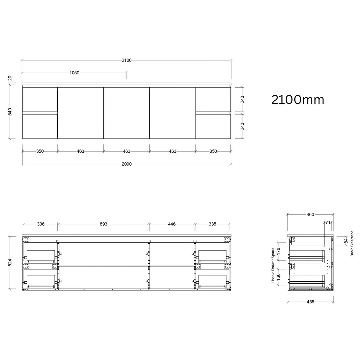 Timberline Carlo Wall Hung Vanity (All Sizes)