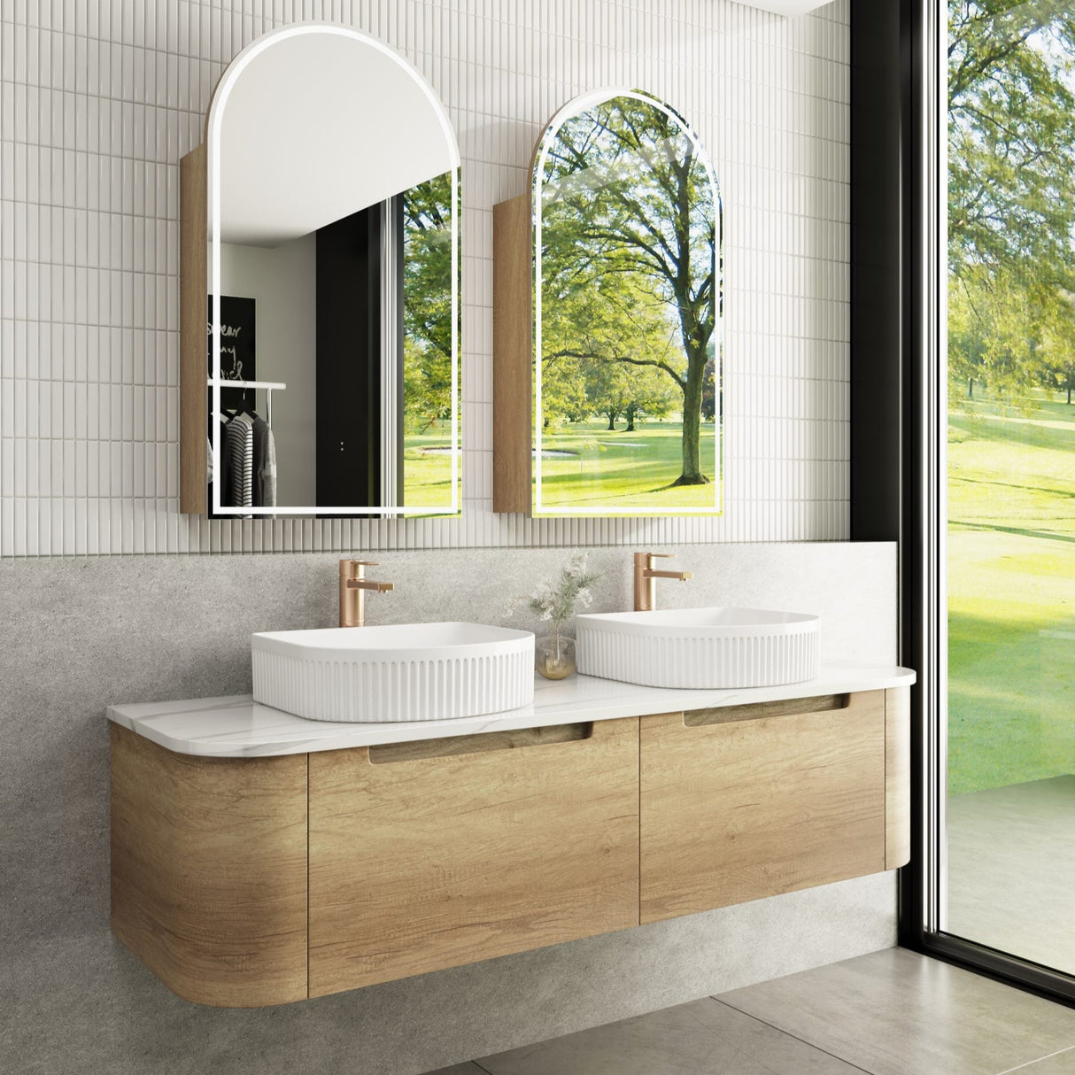 CARITA Wall Hung Curved Vanity Oak (All Sizes)