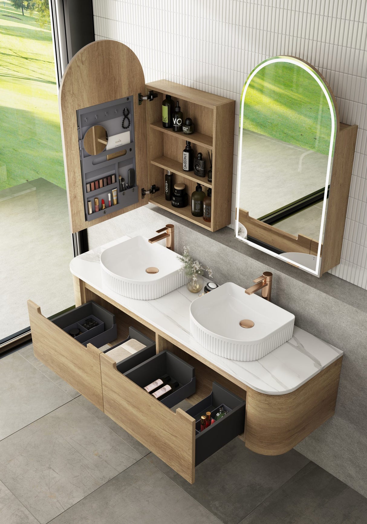 CARITA Wall Hung Curved Vanity Oak (All Sizes)