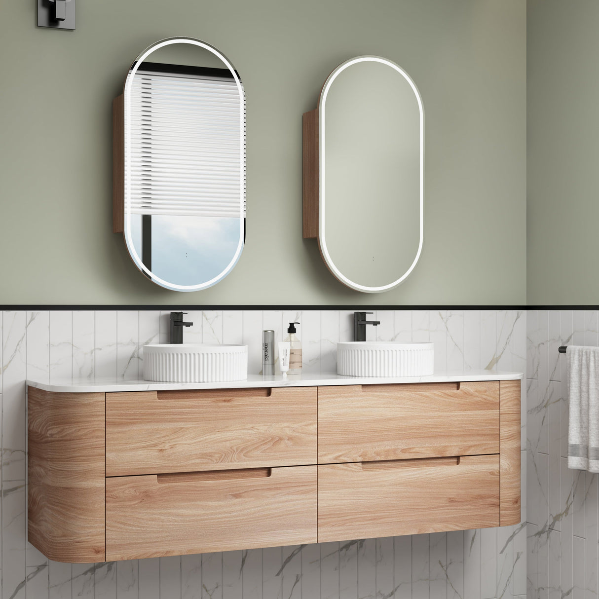 Briony Wall Hung Curve Vanity Mia Oak (All Size)