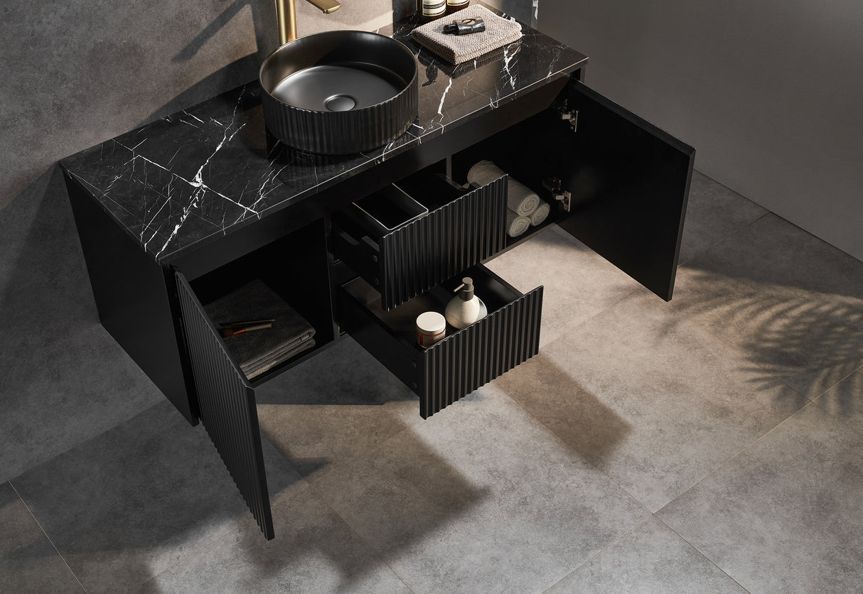 Brindabella Wall Hung Vanity (Middle Drawer) 1200mm (Single/Double Bowl) (Matte Black)