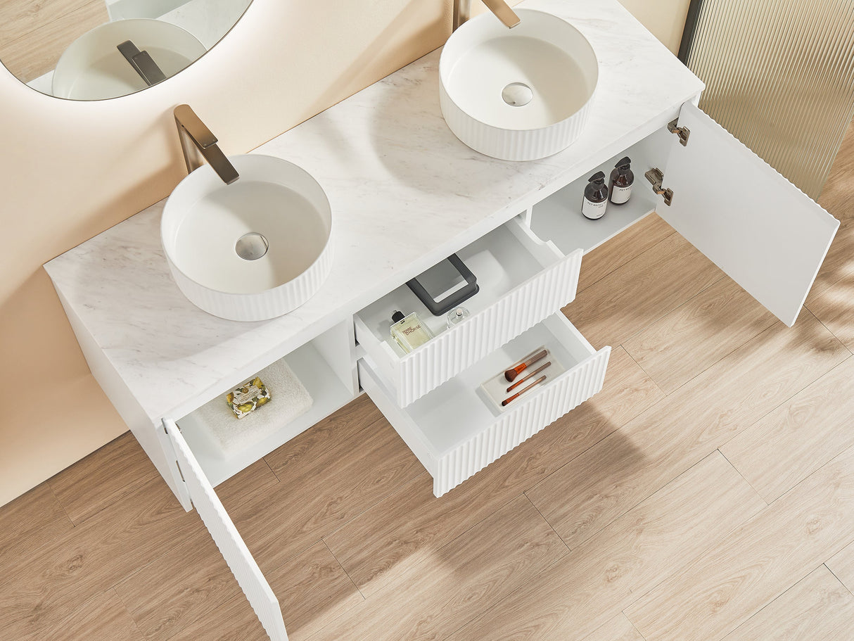 Brindabella Wall Hung PVC Cabinet (Middle Drawer) 1500mm (Single/Double Bowl) (Matte White)