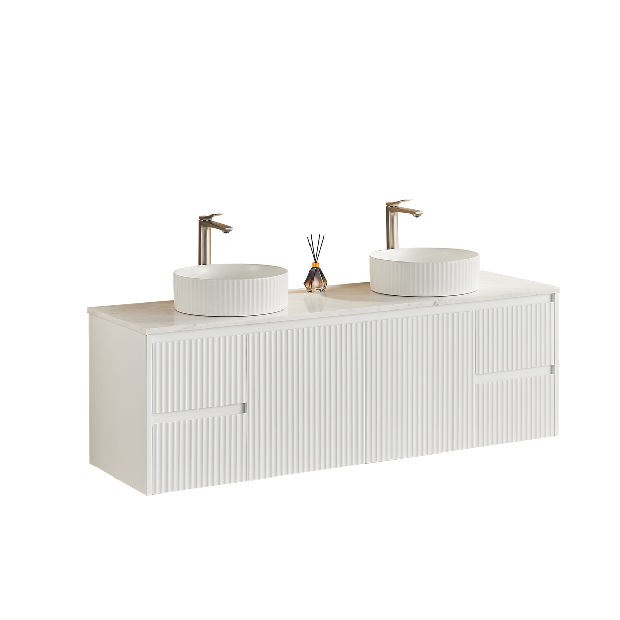 Brindabella Wall Hung PVC Cabinet 1500mm (Single/Double Bowl) (Matte White)