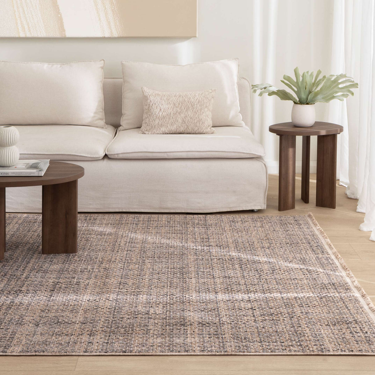 Cherie Distressed Lines Beige Grey Rug - CH05