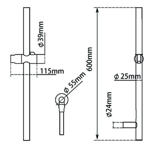 AQU Round Chrome Wall Mounted Sliding Rail with Water Hose & Wall Connector Only