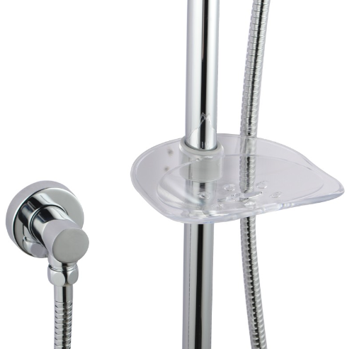 AQU Round Chrome Shower Rail with Soap Dish (without Handheld Shower)
