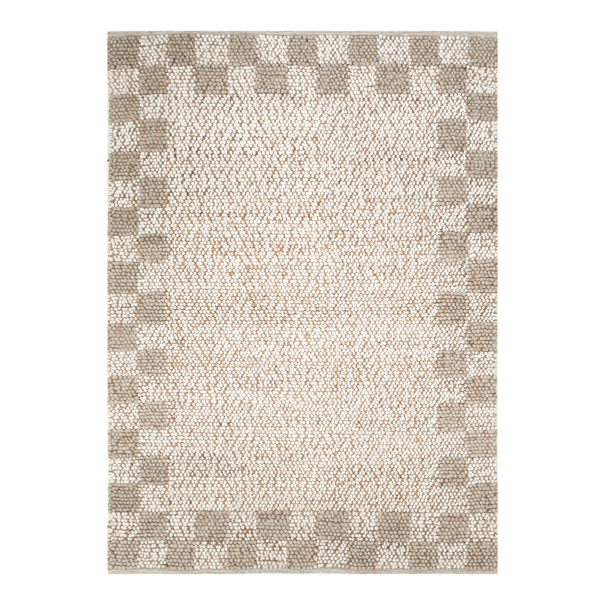 Eco Weave Checkered Border Cream Beige Jute and Wool Rug