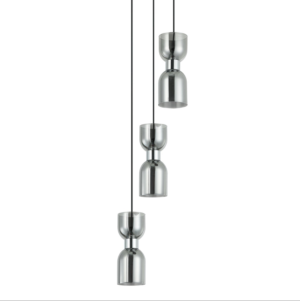 CLESSIDRA: Interior Mirror Finish Smokey Black / Opal Glass Ellipse Multiple Round Base Pendant Lights