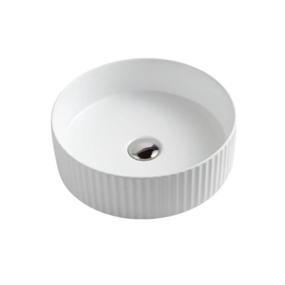 CORA 36 Above Counter Fluted Gloss White Circle Basin (Round: 360x360x115)