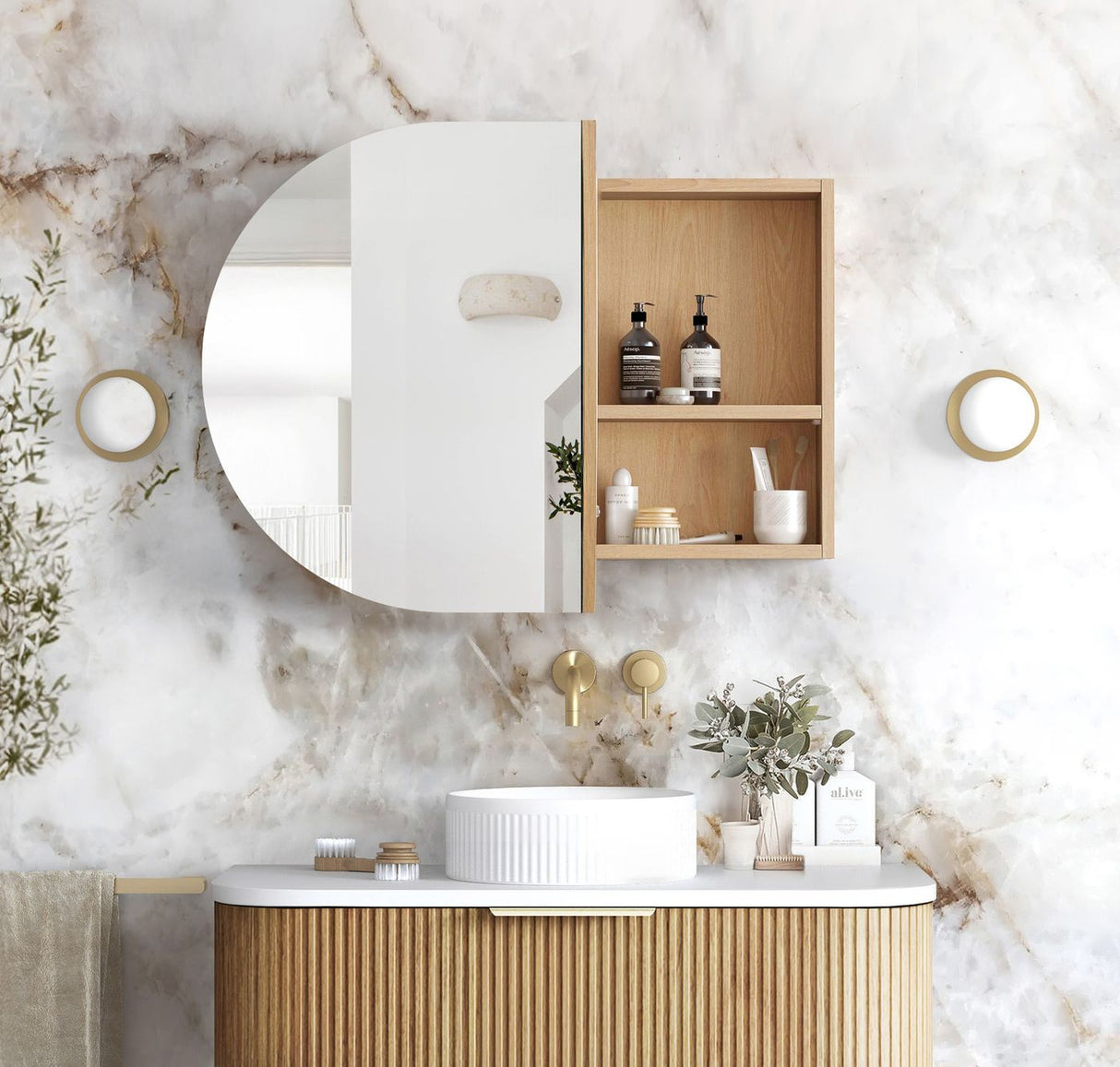 COOGEE Shaving Cabinet 900mm Woodland Oak with Optional USB LED