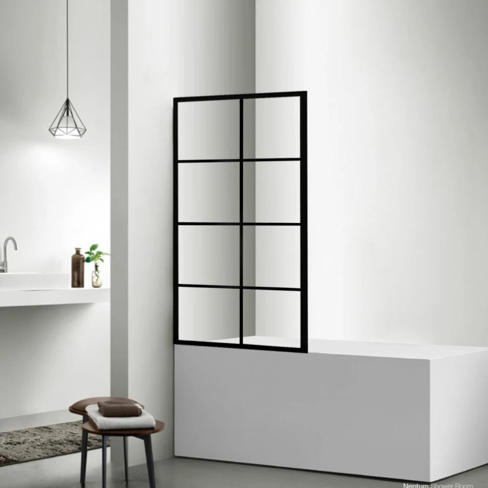 COVEY Framed 8 Printed Grills Fixed Bathtub Screen (Matte Black)