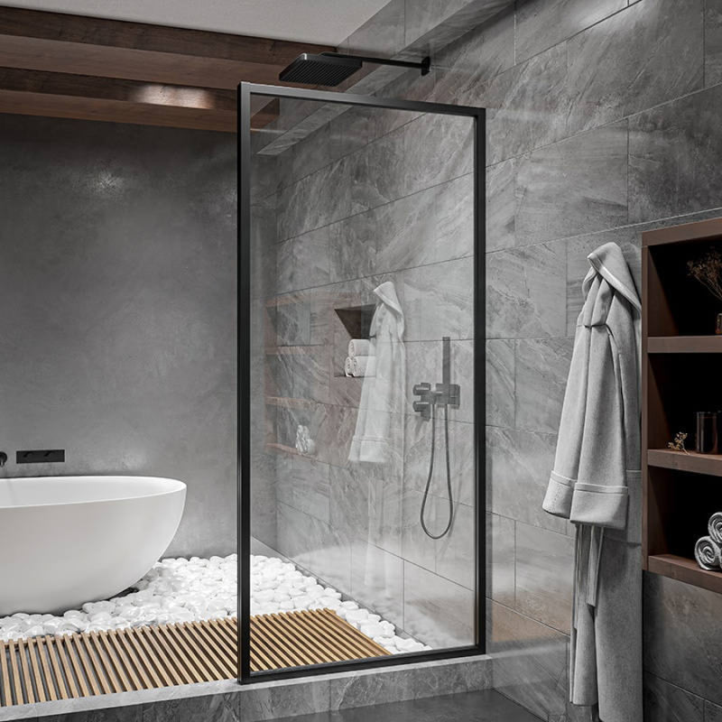 COVEY Framed Walk-In Single Panel Without Support Bar Shower Screen (Matte Black)