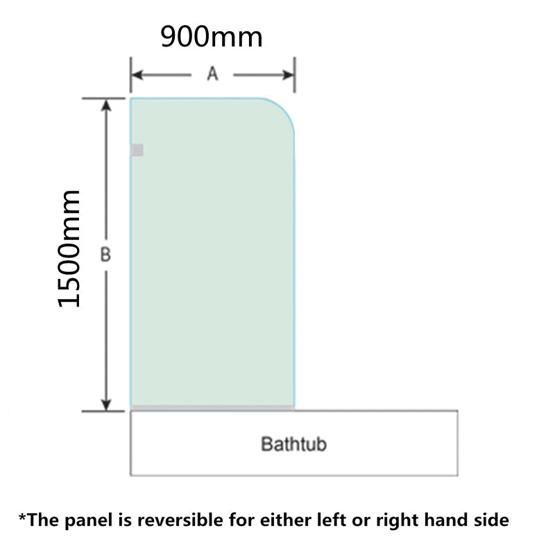 COVEY Frameless Fixed Panel Curved Corner Clear Bathtub Screen