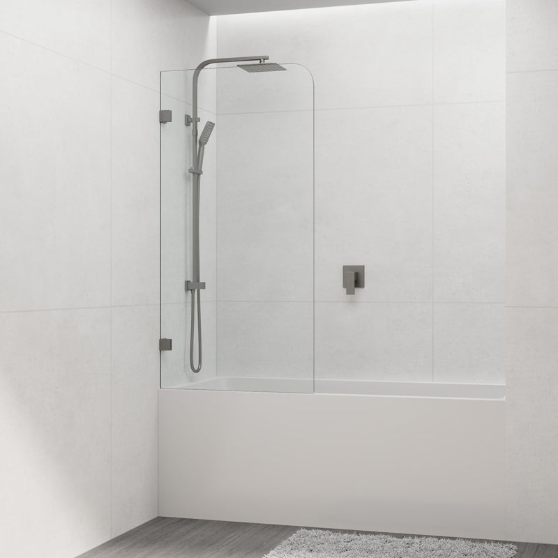 COVEY Frameless Fixed Panel Curved Corner Clear Bathtub Screen