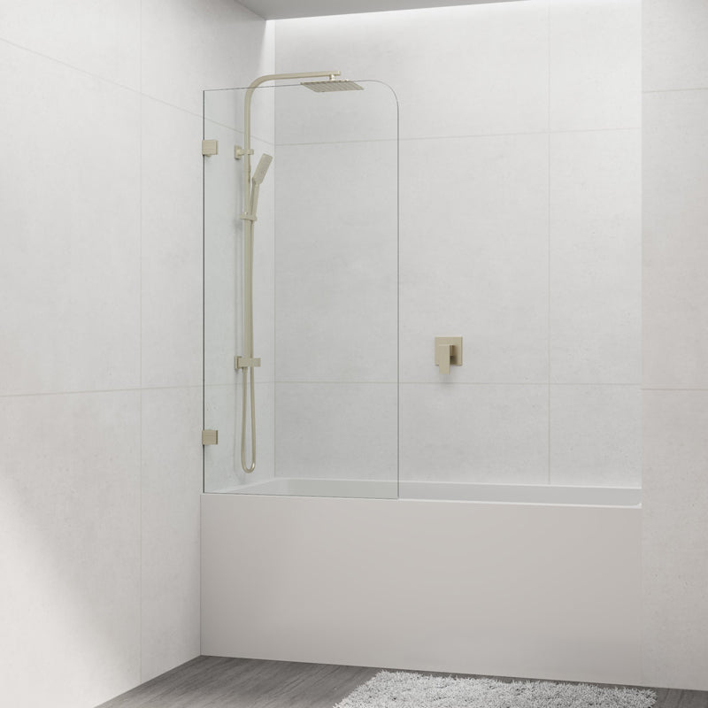 COVEY Frameless Fixed Panel Curved Corner Clear Bathtub Screen