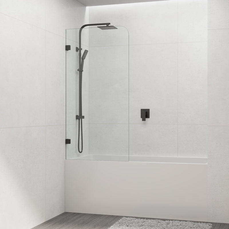 COVEY Frameless Fixed Panel Curved Corner Clear Bathtub Screen