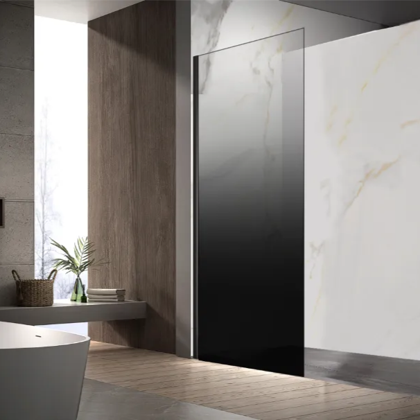 COVEY Frameless Walk-in Gradient Glass Single Fixed Panel With Wall Channel (Matte Black)