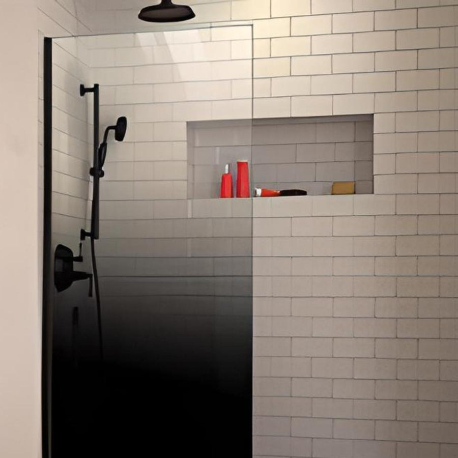 COVEY Frameless Walk-in Gradient Glass Single Fixed Panel With Wall Channel (Matte Black)