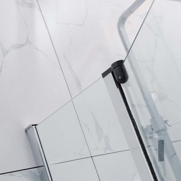 COVEY Frameless Double Swival Panel with Curved Corner Clear Bathtub Screen