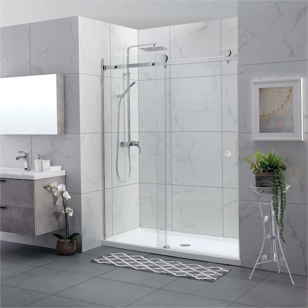 COVEY Wall To Wall Frameless Single Sliding Door Shower Screen Round Handle 870-1180mm