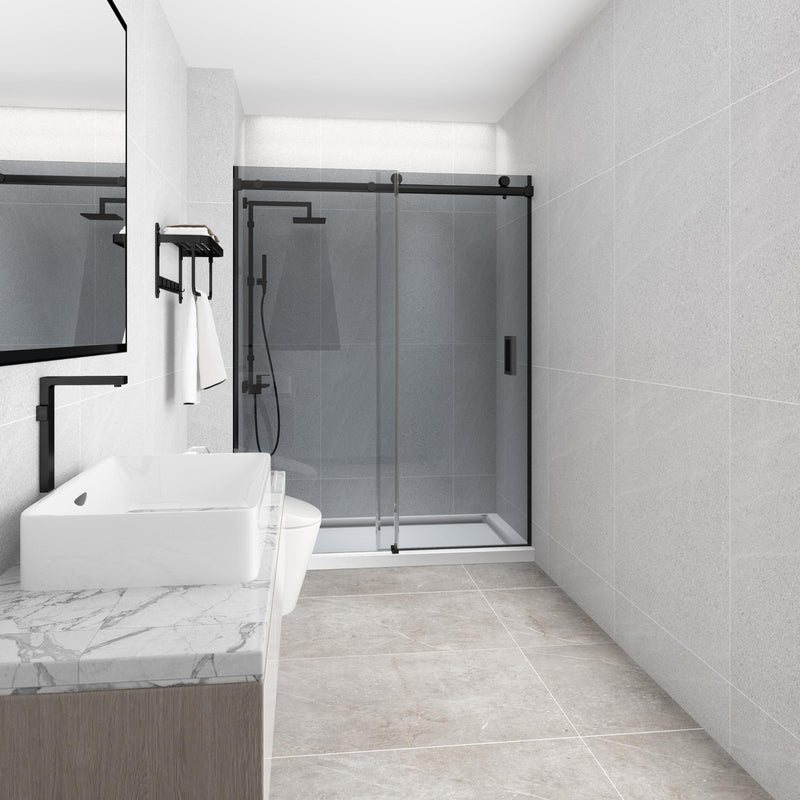 COVEY Wall To Wall Frameless Single Sliding Door Shower Screen Square Handle 1180 - 2000mm