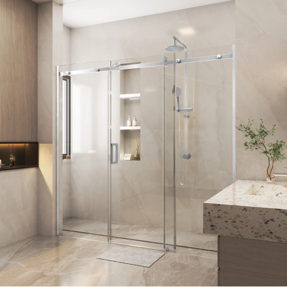 COVEY Wall To Wall Frameless Sliding Door Shower Screen Square Handle (>1400mm - 3 Panels)